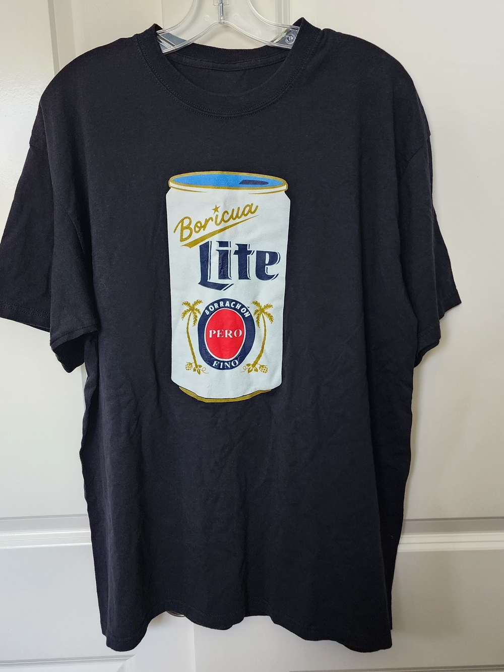 Boricua Lite Graphic Tee - Black with White/Blue/Gold Print